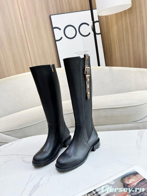 2024 Women Louis Vuitton Black Leather Boots MJ00420