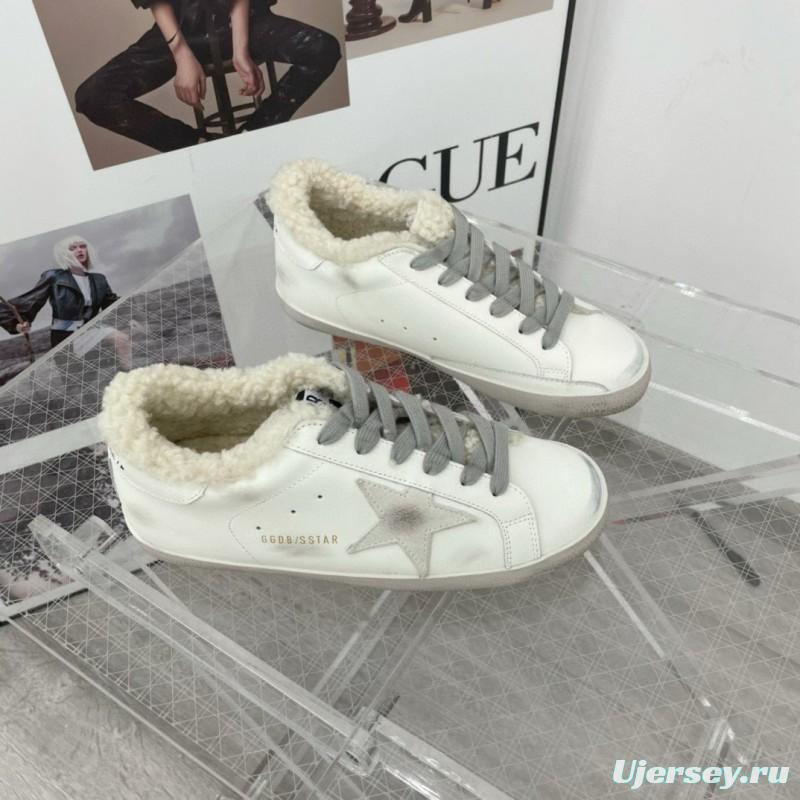 2025 Women GGDB White Grey Leather Shearling Sneakers