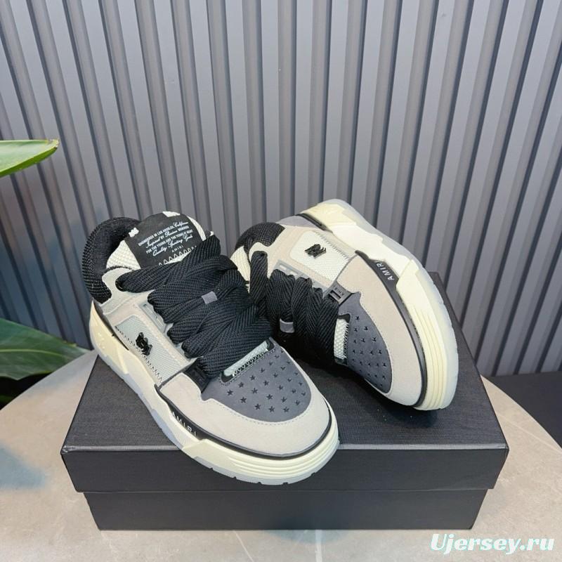 2024 Unisex Amiri Black White Grey Leather Mesh Sneakers MJ00360