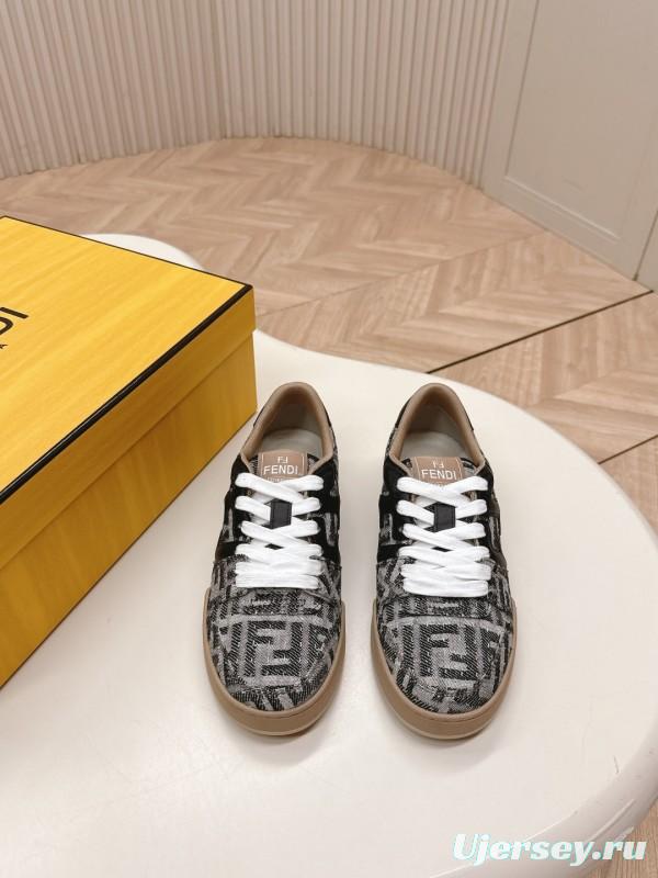 2025 Unisex Fendi Black Grey Brown Leather Fabric Plimsolls FD Match LY00350(F)/LY00360(M)