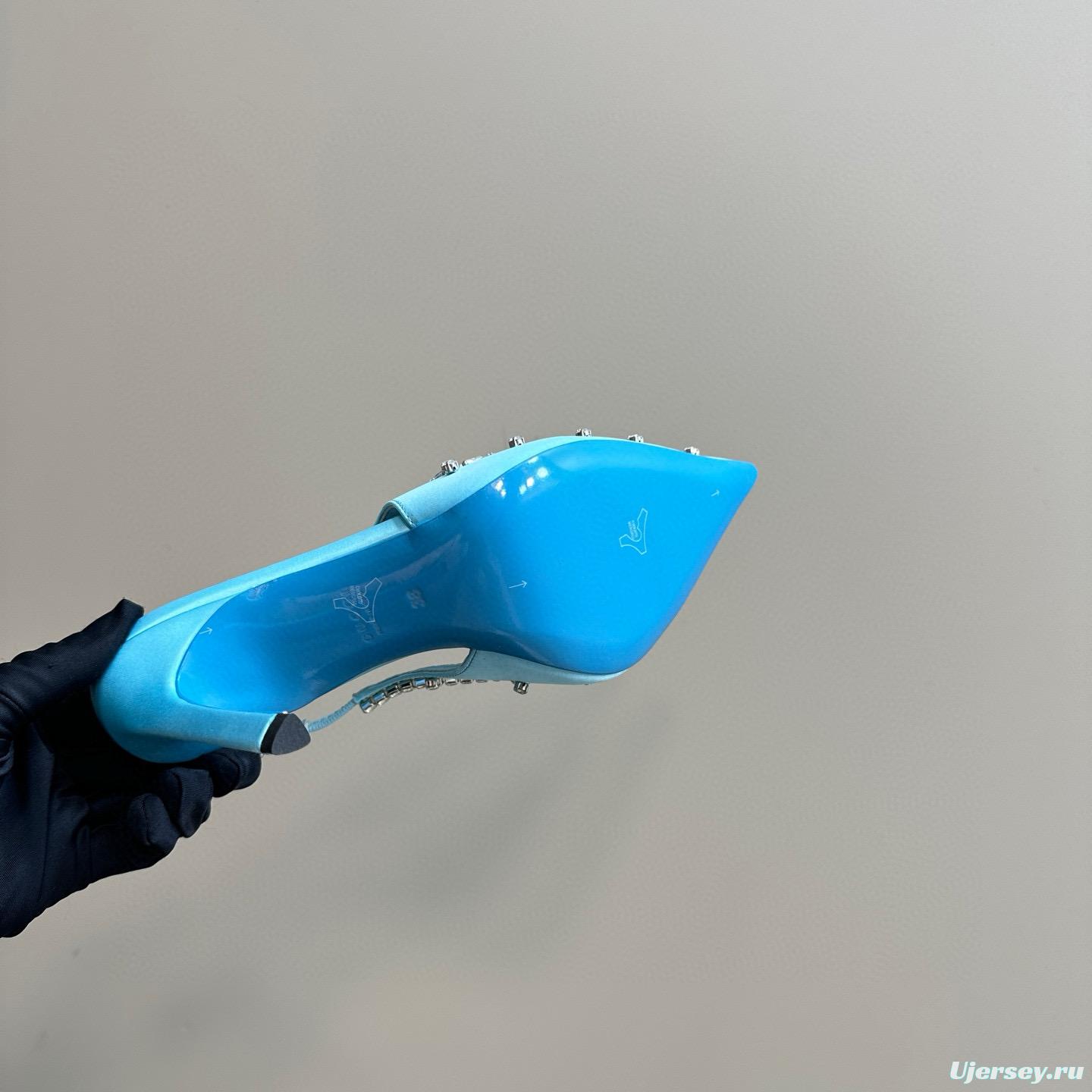 2025 Women Gucci Blue Silk Crystal Embellished Slingback Pumps MJ00340