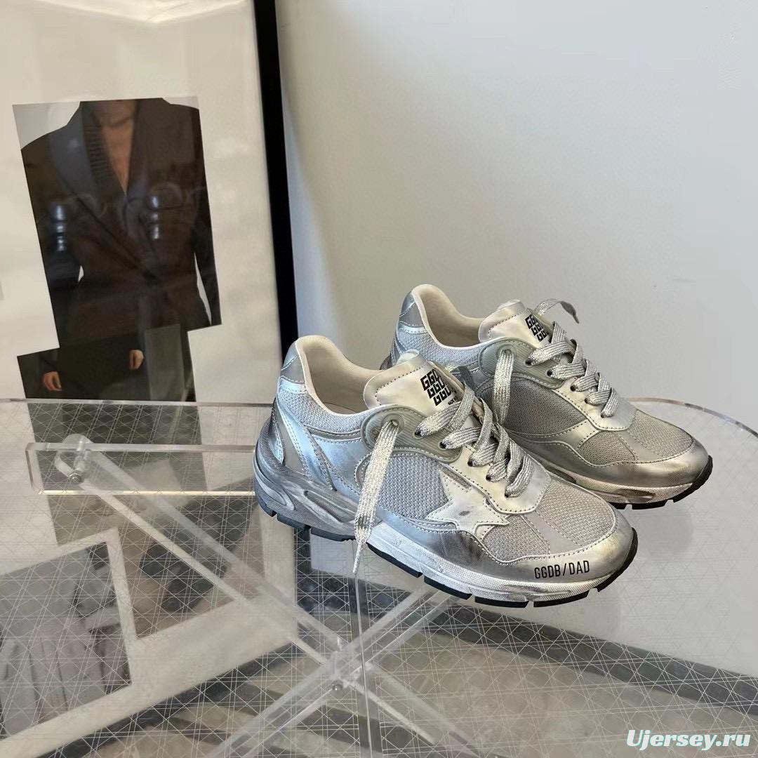 2024 Unisex GGDB Silver Mesh Leather Sneakers