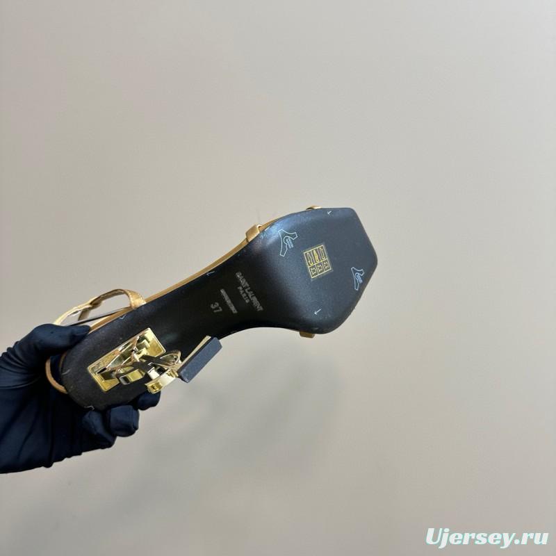 2025 Women Yves Saint Laurent Yellow Silk Strappy Heels