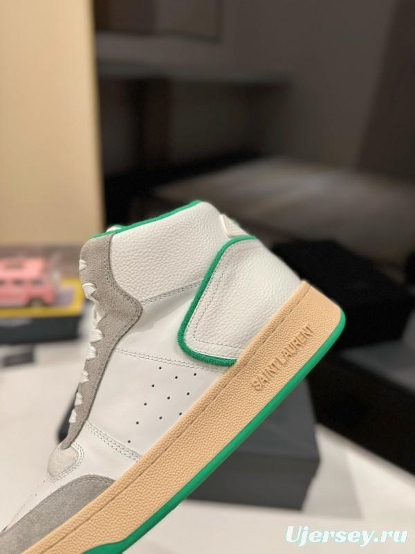 2024 Unisex Yves Saint Laurent White Grey Green Leather Suede Sneakers