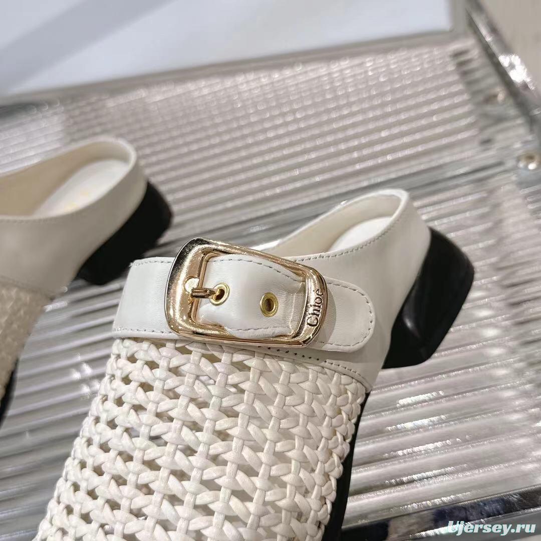 2025 Women Chloé White Fabric Slippers