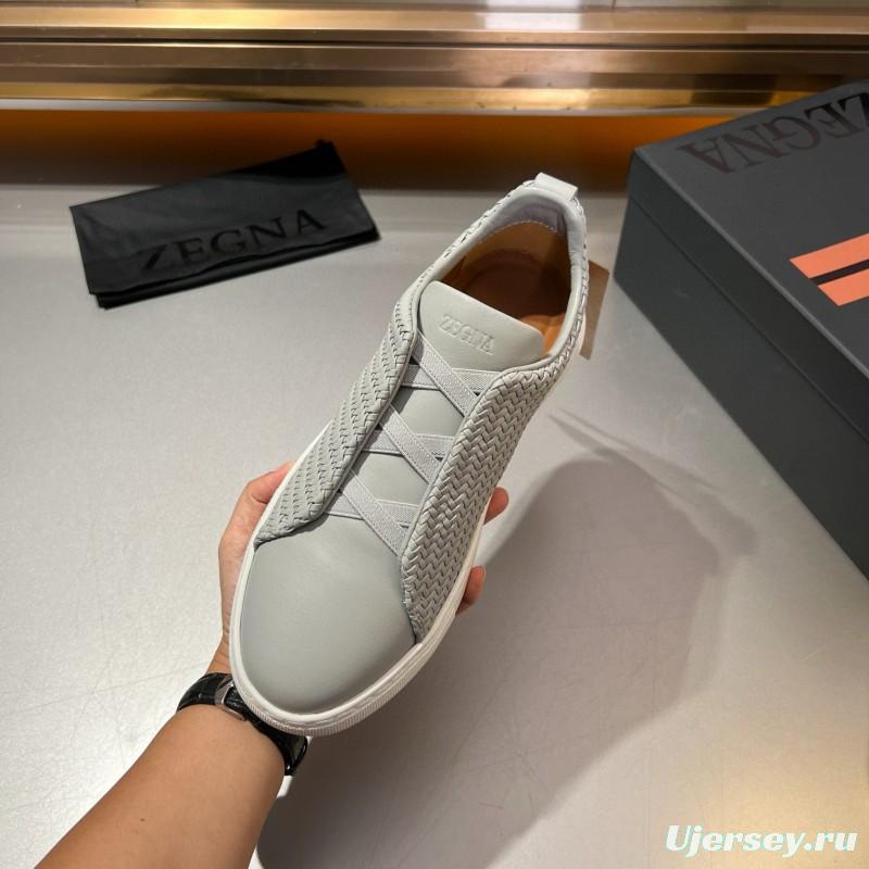 2024 Men Ermenegildo Zegna White Leather Woven Sneakers