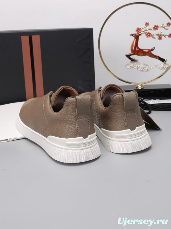 2024 Men Ermenegildo Zegna Brown Suede Leather Sneakers MJ00240
