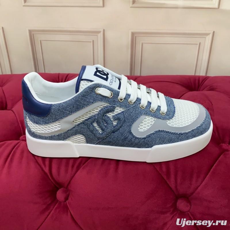 2025 Unisex Dolce & Gabbana Blue White Mesh Denim Sneakers