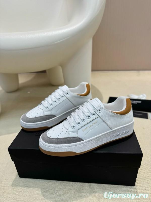 2024 Unisex Yves Saint Laurent White Grey Brown Leather Suede Sneakers