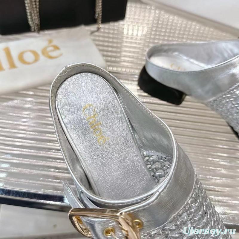 2025 Women Chloé Silver Leather Woven Slippers