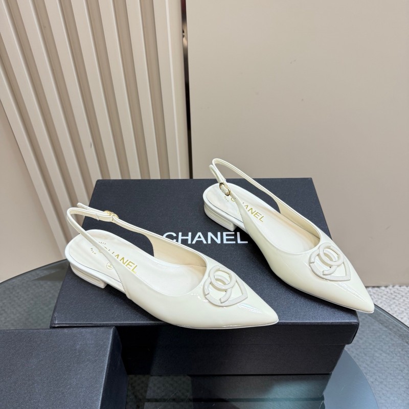 2025 Women Chanel White Leather Slingback Pumps