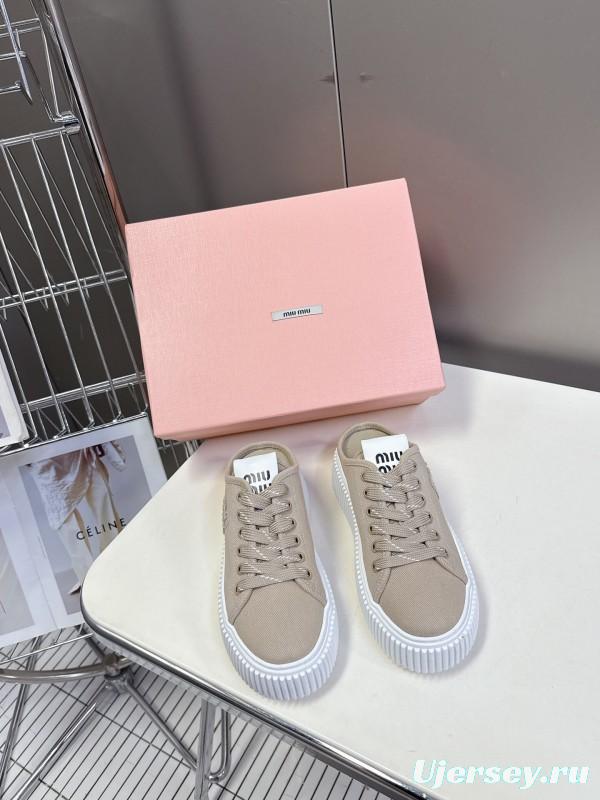 2025 Women Miu Miu Beige Canvas Sneakers LY