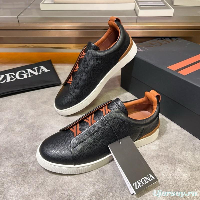 2024 Men Ermenegildo Zegna Black Brown Leather Sneakers MJ00280