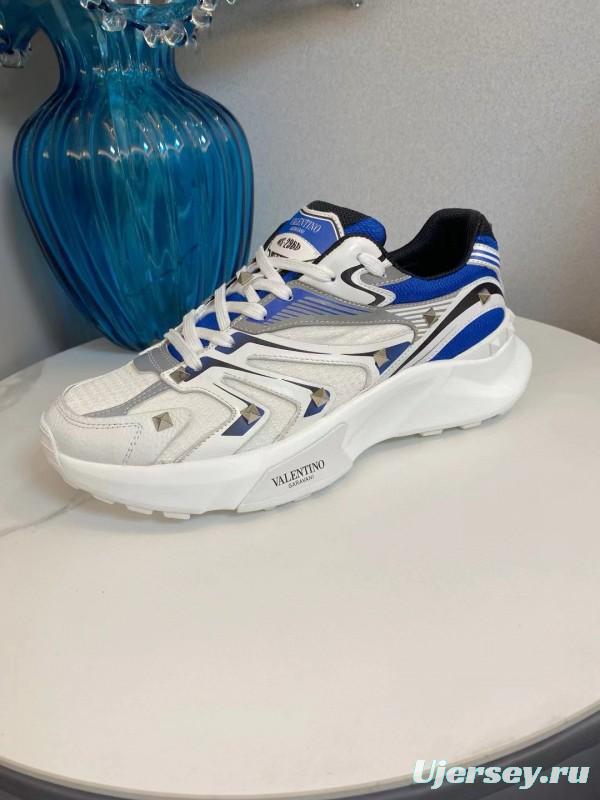 2024 Unisex Valentino Blue White Grey Mesh Leather Sneakers MJ00410