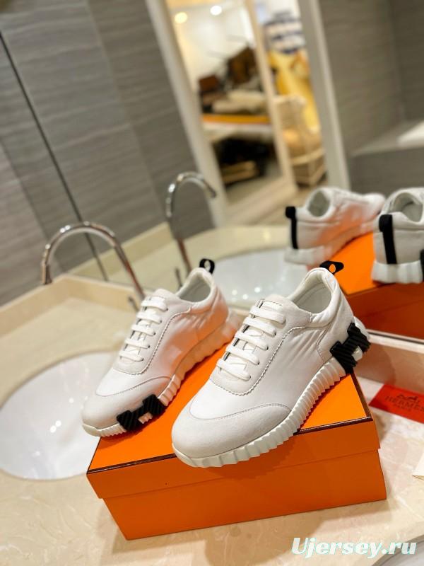 2024 Unisex Hermès White Imported Silk Lambskin Suede Sneakers MJ00320