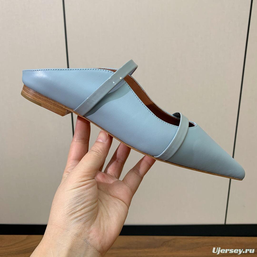 2025 Women Malone Souliers Light Blue Leather Flat Mule