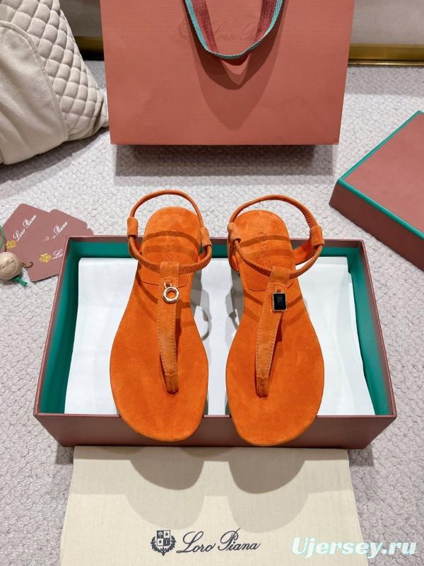 2025 Slippers Loro Piana Orange Suede Slippers LY00300