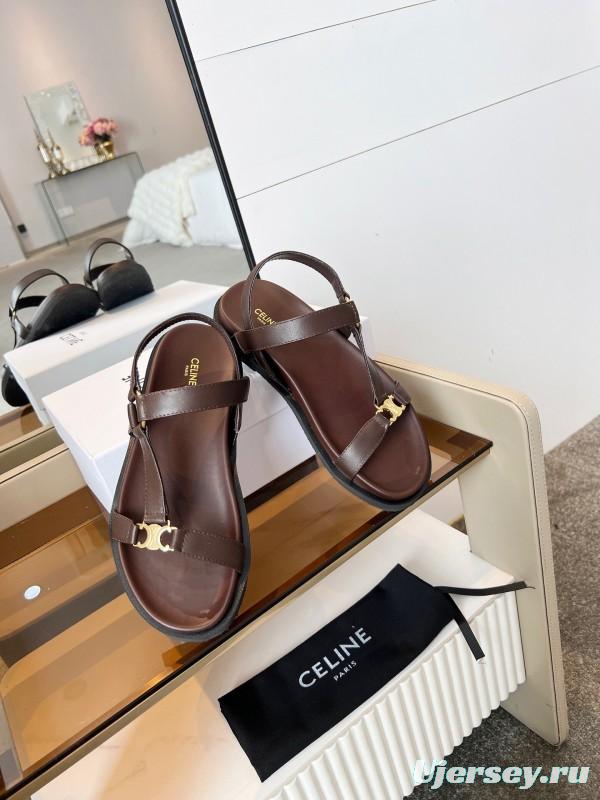 2025 Women Celine Brown Leather Sandals LY00220