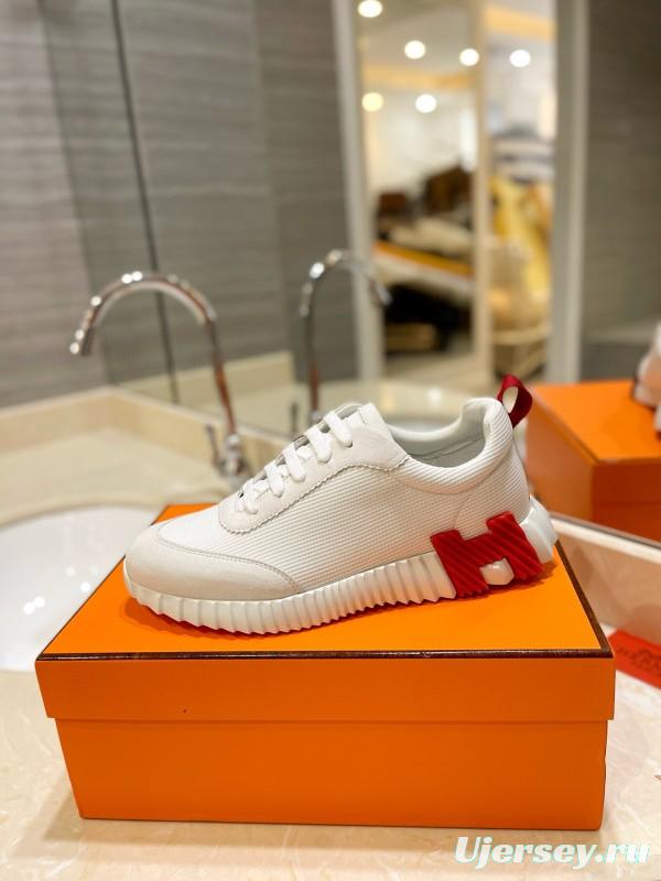 2024 Unisex Hermès White Red Black Leather Mesh Casual Sneakers