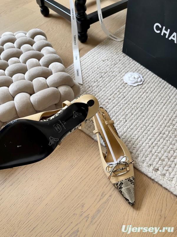 2025 Women Chanel Beige Snake Leather Heels KFY00320