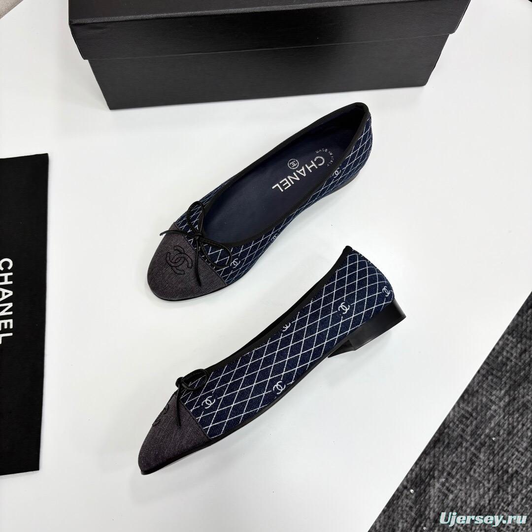 2025 Women Chanel Blue Grey Denim Textile Ballet Flat LY00360