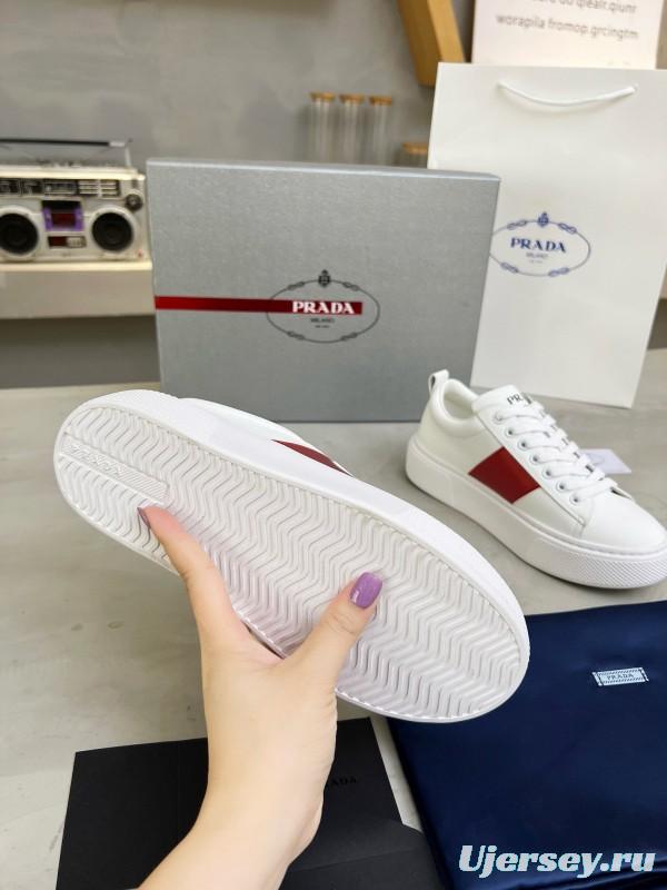 2024 Women Prada White Red Leather Sneakers MJ00310
