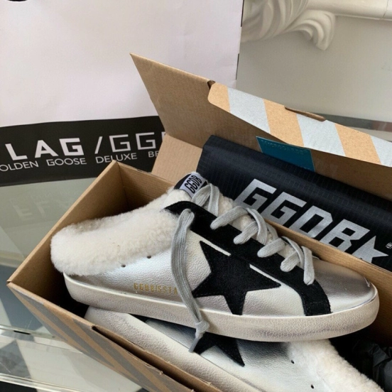 2024 Slippers GGDB White Black Leather Shearling Slippers MJ00280