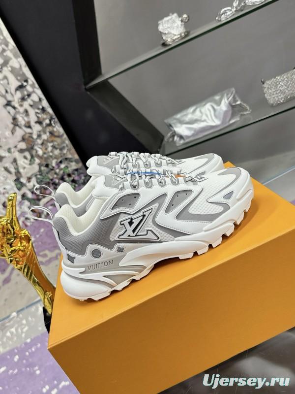 2025 Men Louis Vuitton White Grey Mesh Leather Sneakers MJ00420
