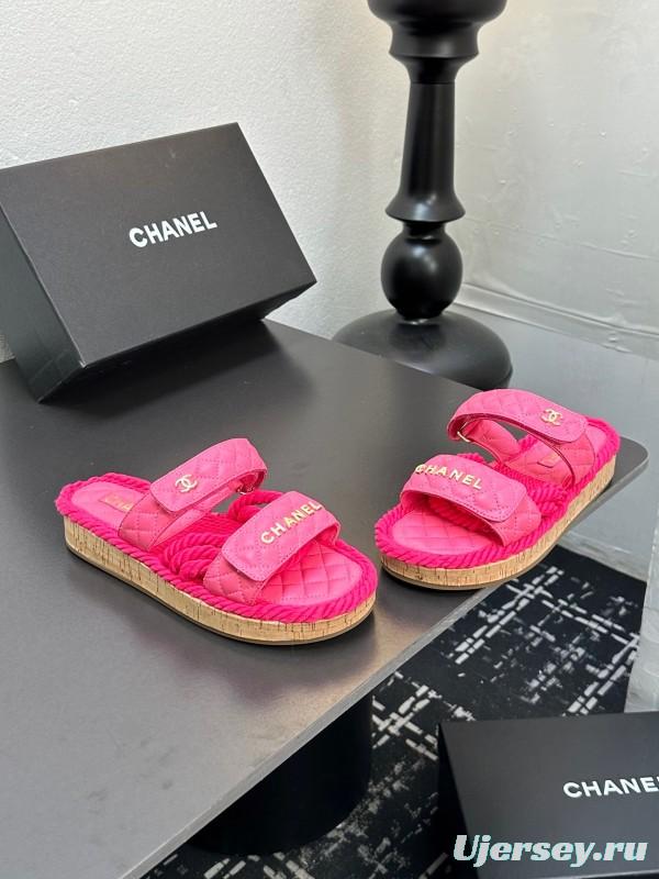 2025 Slippers Chanel Pink Quilted Fabric Espadrille LY00250