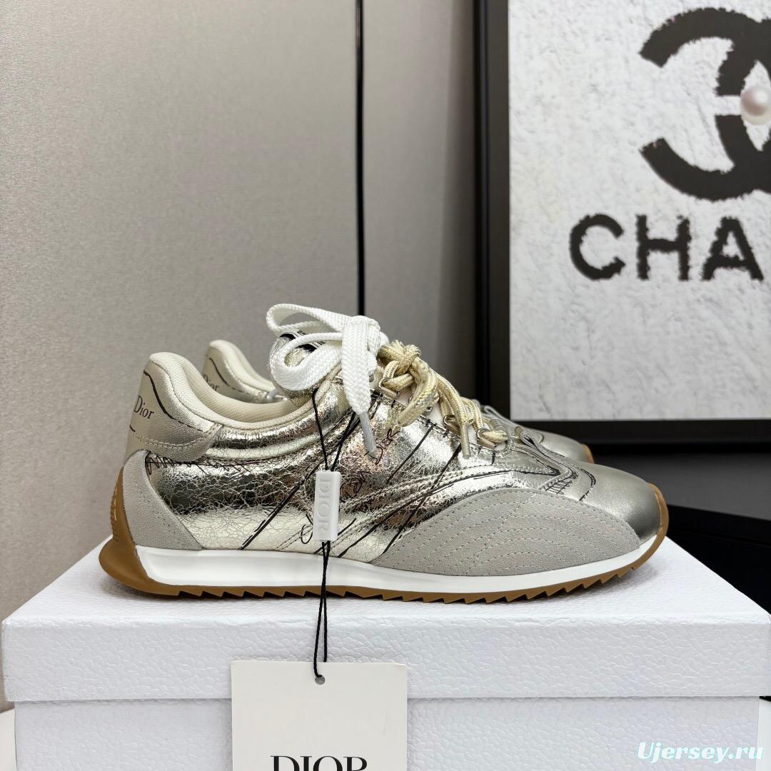 2025 Women Dior Silver Leather Running Shoes LY00300