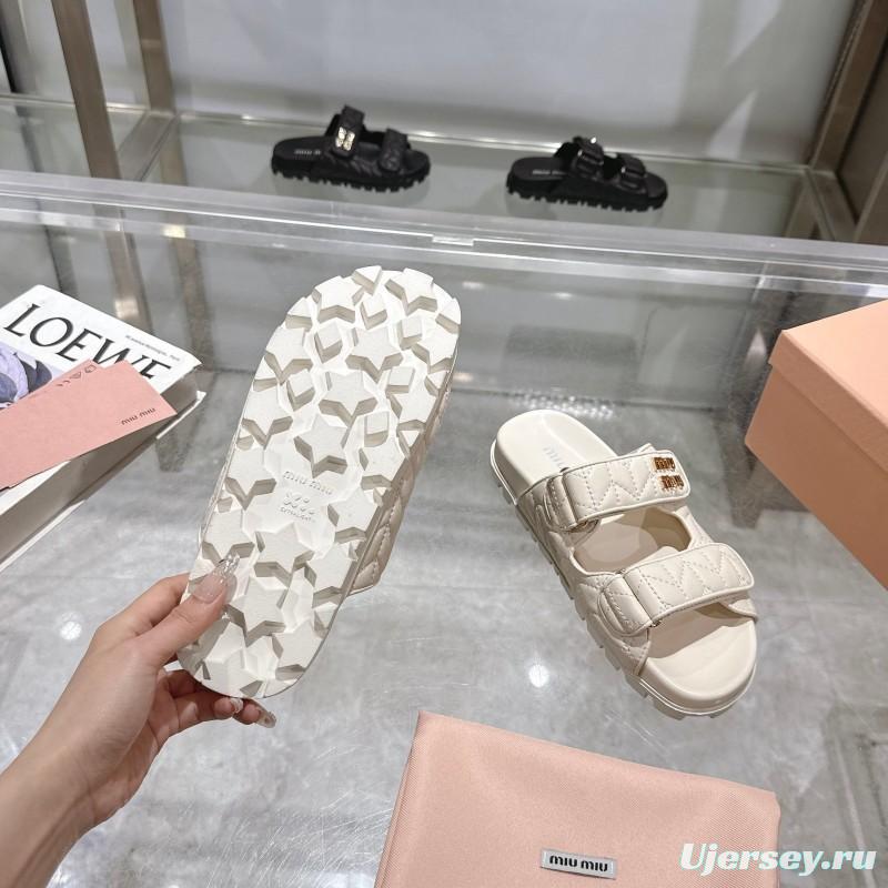 2025 Women Miu Miu White Leather Sandals