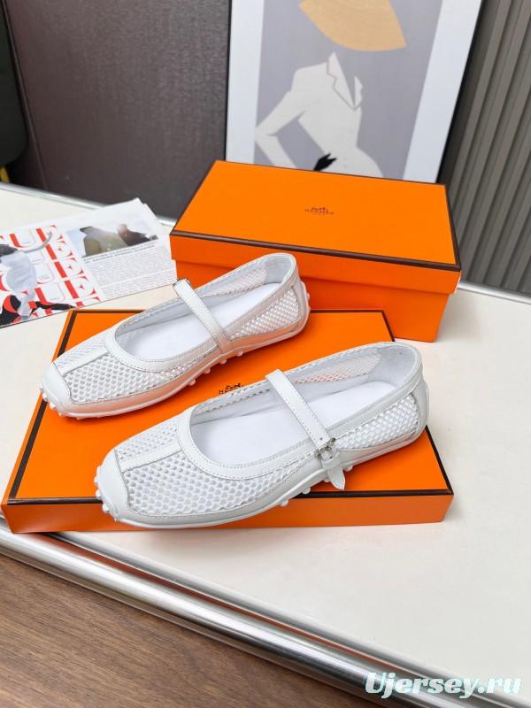 2025 Women Hermès White Leather Mesh Mary Jane LY00230
