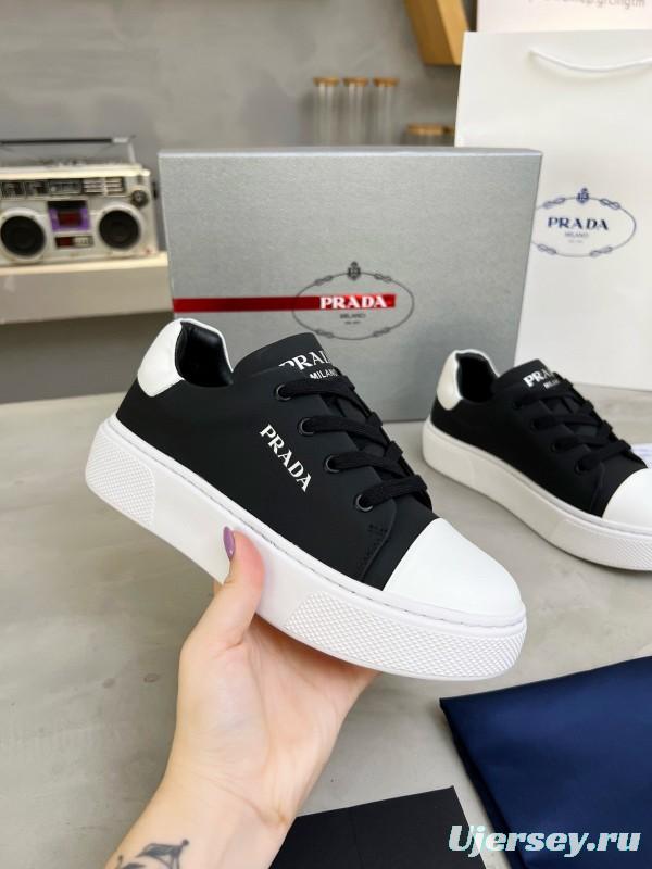 2024 Unisex Prada Black White Leather Sneakers MJ00310