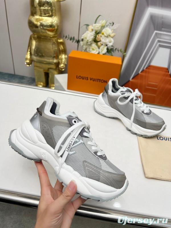 2025 Unisex Louis Vuitton Grey White Mesh Leather Sneakers Monogram LY00340