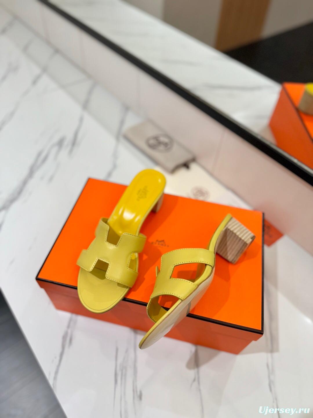 2025 Women Hermès Yellow Leather Sandal