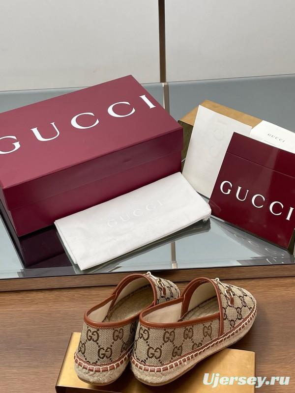 2025 Women Gucci Brown Canvas Leather Loafers Horsebit LY00200