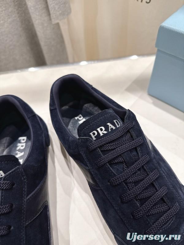 2025 Unisex Prada Navy Blue Suede Casual Shoes KFY00300