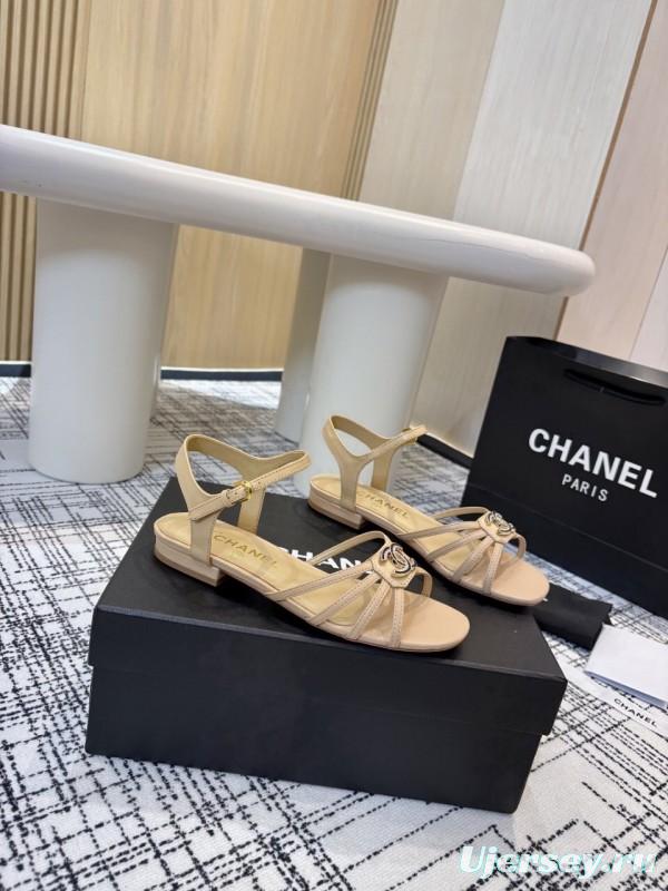 2025 Women Chanel Beige Leather Sandals LY00270