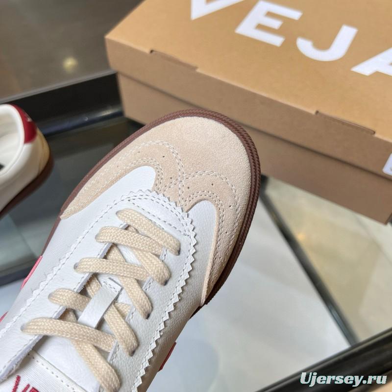 2025 Women VEJA White Red Suede Leather Low Top Sneakers