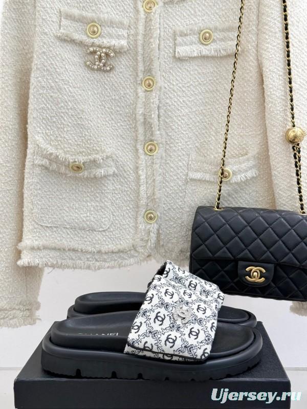 2025 Slippers Chanel Black White Nylon Slippers