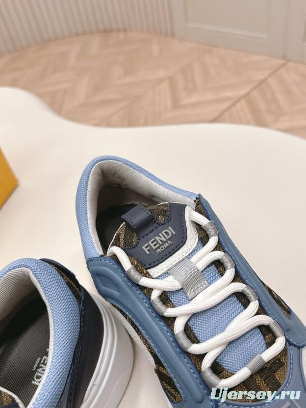 2025 Unisex Fendi Blue White Black Leather Mesh Plimsolls Embossed Badge