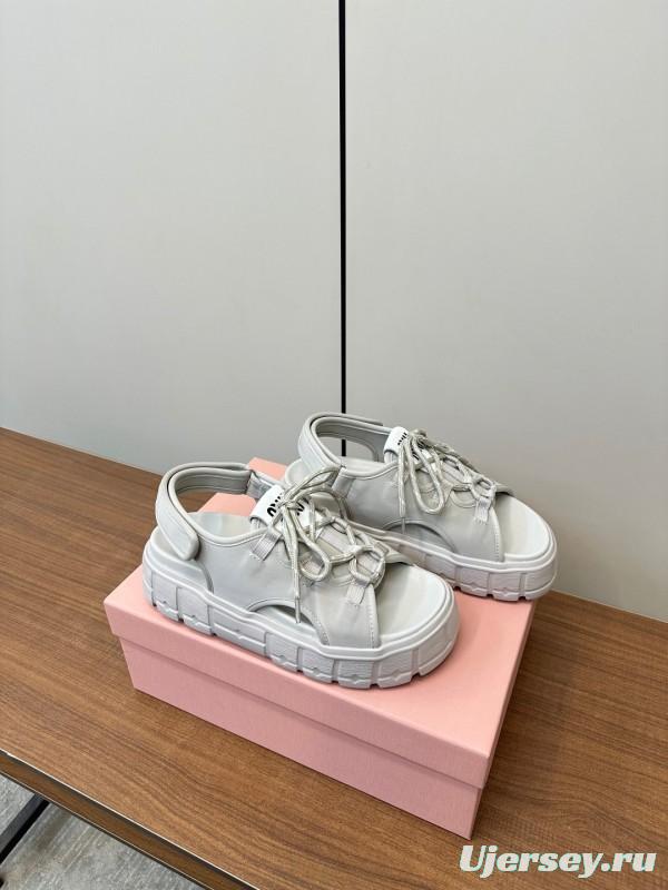 2025 Women Miu Miu White Leather Sandals LY00240