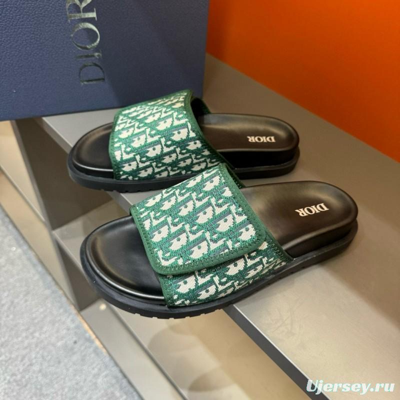 2024 Slippers Dior Green Canvas Slippers MJ00180