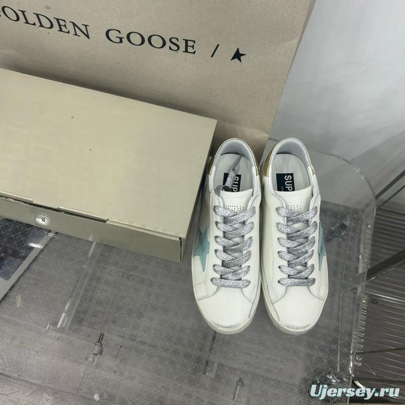 2025 Women GGDB White Blue Leather Sneakers