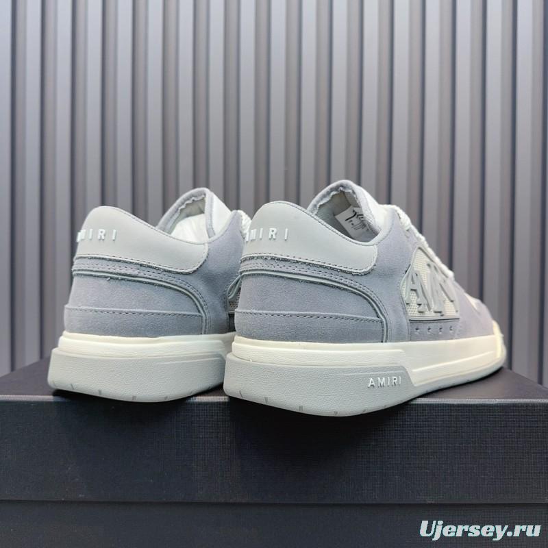2025 Unisex Amiri White Grey Leather Suede Sneakers MJ00360