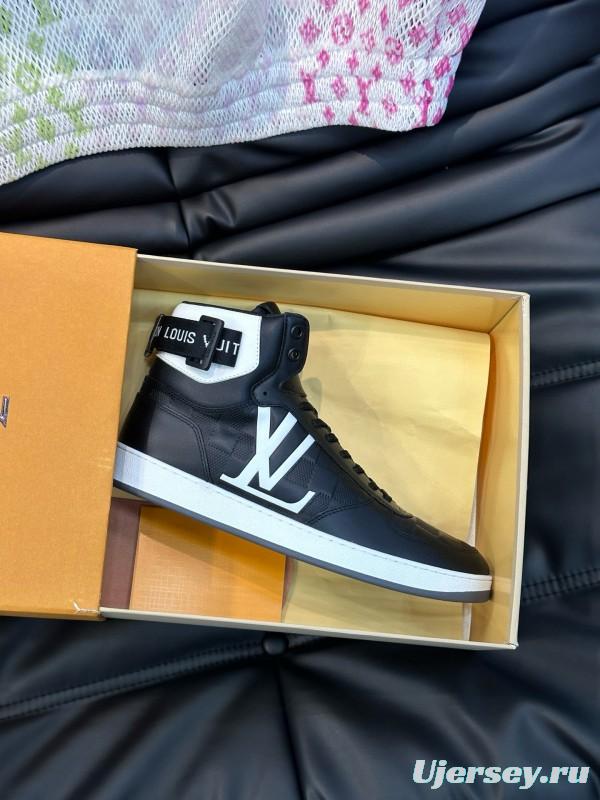 2024 Men Louis Vuitton Black White Leather High-Top Sneakers MJ00420