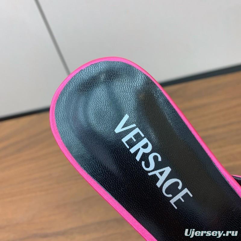 2025 Women VERSACE Pink Silk Leather Mules Crystal Embellishment KFY00300