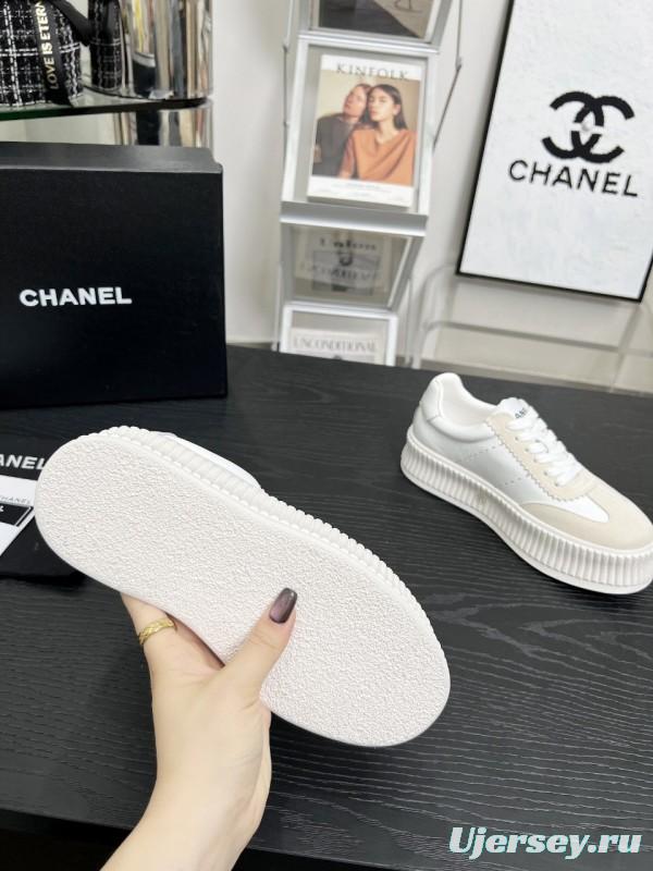 2025 Women Chanel White Leather Suede Sneakers LY00270