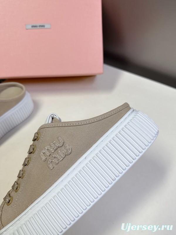 2025 Women Miu Miu Beige Canvas Sneakers LY