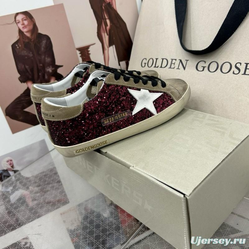 2025 Women GGDB Burgundy White Suede Glitter Sneakers